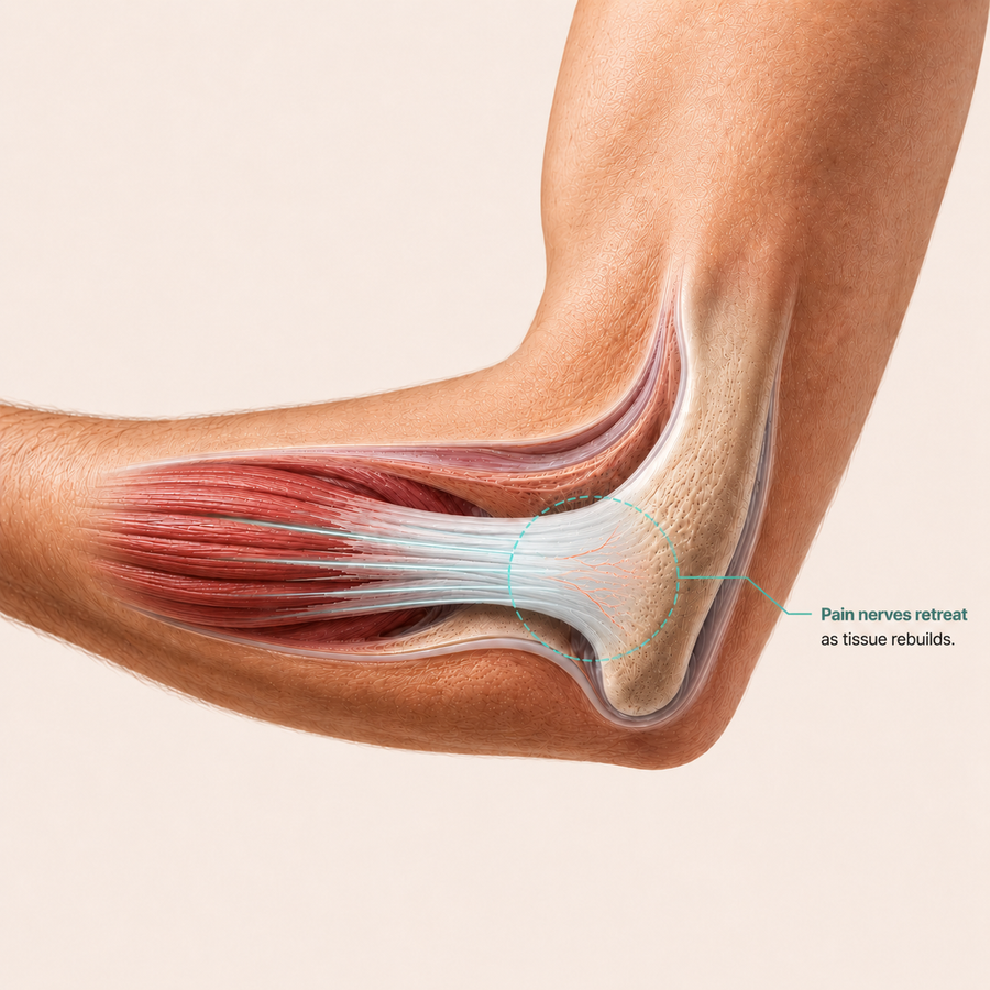 Pain nerves retreating from healthier tendon tissue